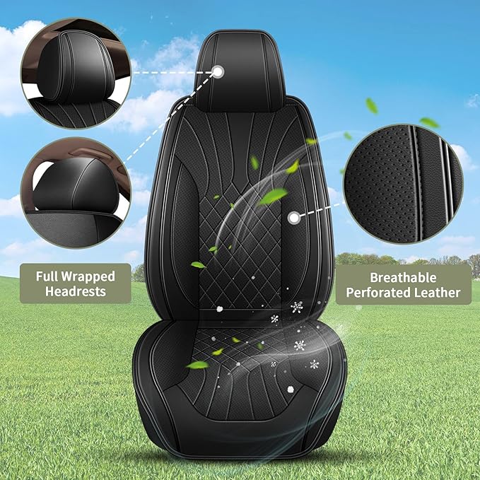 Full Set Car Seat Covers for Nissan Juke S/SV/SL 2011-2017: Breathable Perforated Leather Seat Cover (Black)