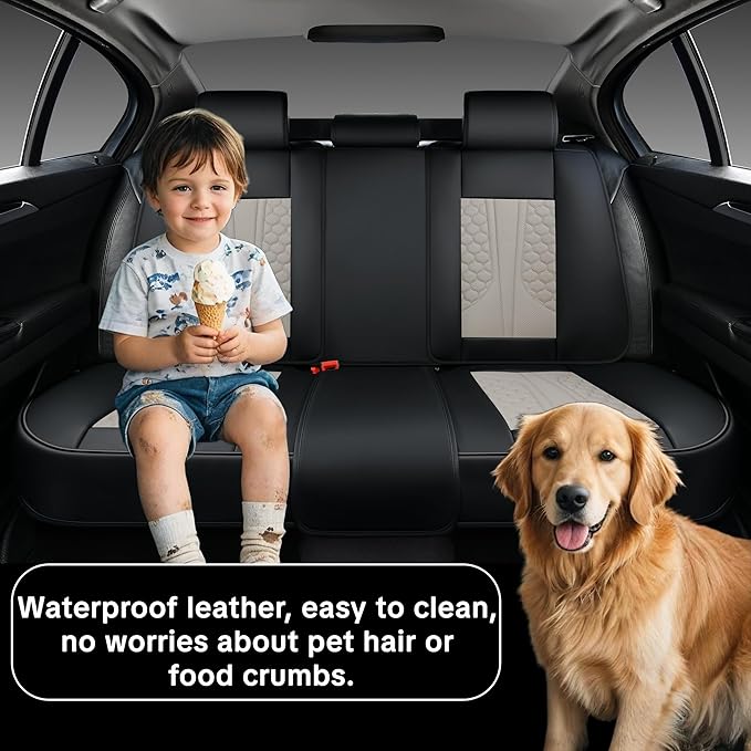 Universal Car Seat Covers, Black and Gray, Premium Nappa Leather, with Lumbar Support, Waterproof, Full Set, Non-Slip, Contoured Fit, Fits Most Vehicles, Upgraded Protection for Car Interiors