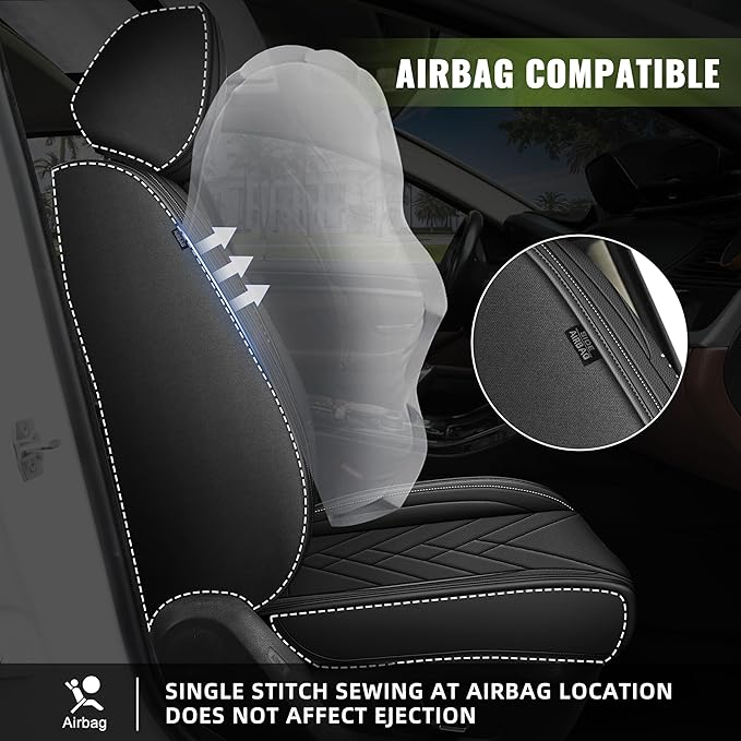 AOMSAZTO Car Seat Cover for Chevrolet Chevy Tahoe 2011-2025 2026 Front Set, Leather Car Seat Protector Waterproof, Non Slip Car Seat Cushion, Interior Seat Covers Automotive Accessories - Black
