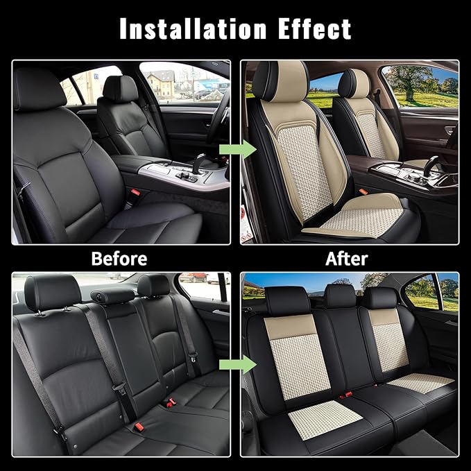 Car Seat Covers Full Set for Toyota 4Runner 2003-2025 2026, Breathable Cooling Ice Silk Leather Car Seat Covers, 5 Seats for Toyota 4 Runner Accessories (Black&Beige)