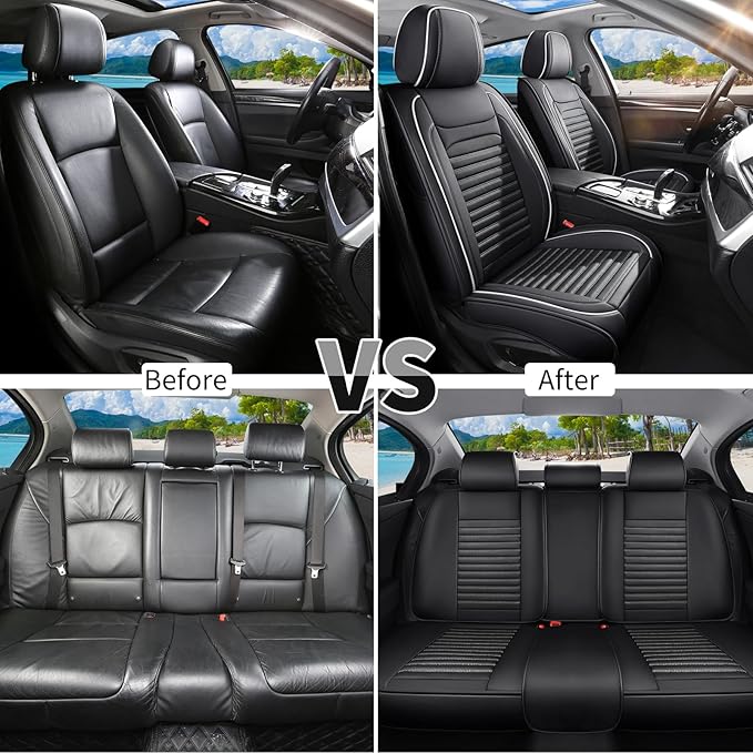 Car Seat Covers Full Set Fit for Toyota CHR/C-HR 2018-2022, Premium Faux Leather Car Seat Protector, Breathable, Anti-Slip, Comfortable & Durable (Black&White,Full Set)