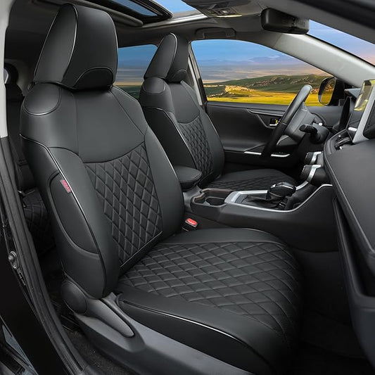 Lolcar Rav4 Seat Covers Custom Fit for Toyota Rav4 (for Hybrid) 2019-2025 LE,XLE,XLE Premium,Limited,Woodland Edition, Leather Truck Seat Cover Full Set for SUV,Faux Leather(Grid Black)