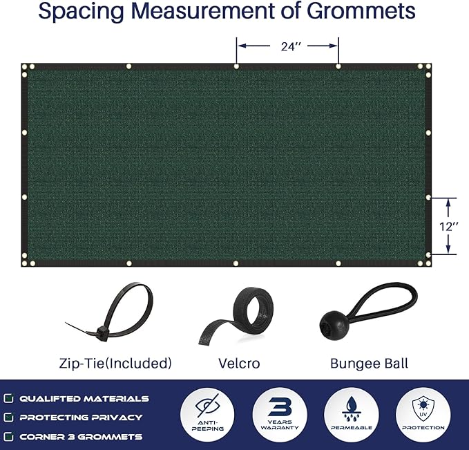 Windscreen4less Privacy Fence Screen Heavy Duty Windscreen Fencing Mesh Fabric Shade Net Cover with Brass Grommtes for Outdoor Wall Garden Yard Pool Deck, 8'x175' Green