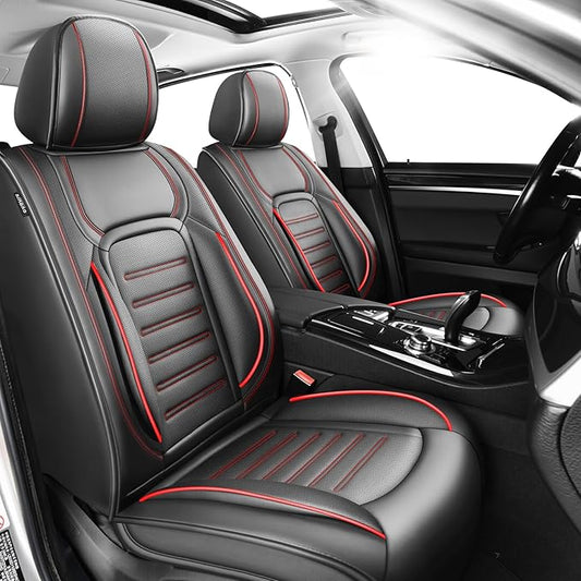 Fit Tucson Premium Leather Car Seat Covers Compatible with Hyundai Tucson 2010-2024 2026, Breathable, Wear Resistant, Airbag Compatible, All-Weather & Full Coverage, 2 Front Seat Red Line Black