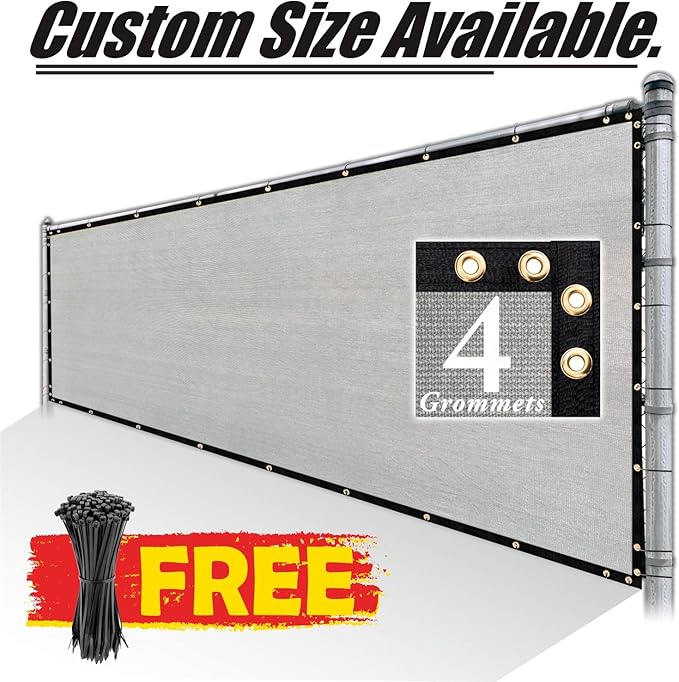 Royal Shade Custom Size 6' x 141' Grey Fence Privacy Screen Windscreen Cover Netting Mesh Fabric Cloth - Cable Zip Ties Included (We Make Custom Size)