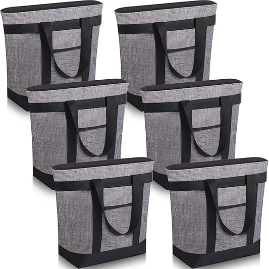 Pickmesh 6 Pcs Large Insulated Cooler Bags With Thermal Foam - Grocery Shopping Food Delivery Travel Beach Bags for Grocery, Travel, Beach (Gray Hemp)