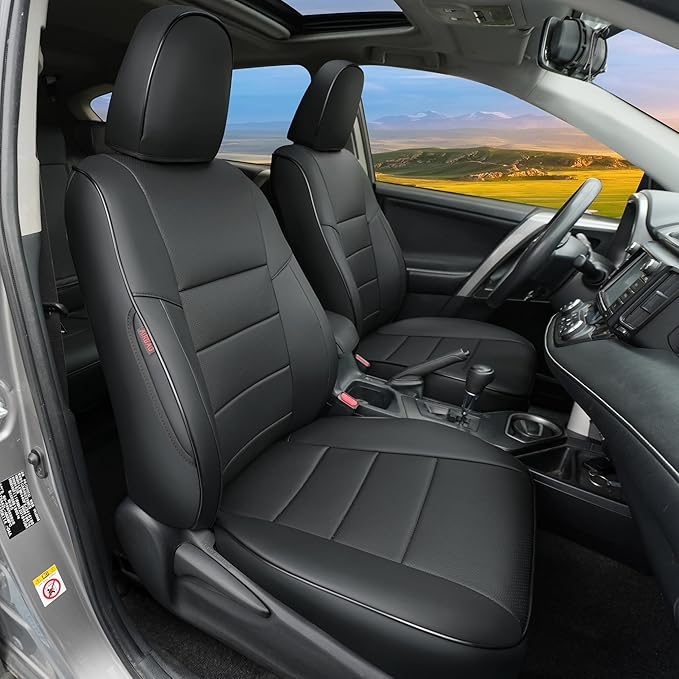 Lolcar Rav4 Car Seat Covers for Toyota Rav4 XLE,Platinum,Limited 2013-2018 & SE 2016-2018,Custom Leather Truck Seat Cover Full Set for SUV,Waterproof Car Seat Protector,Faux Leather(Black)