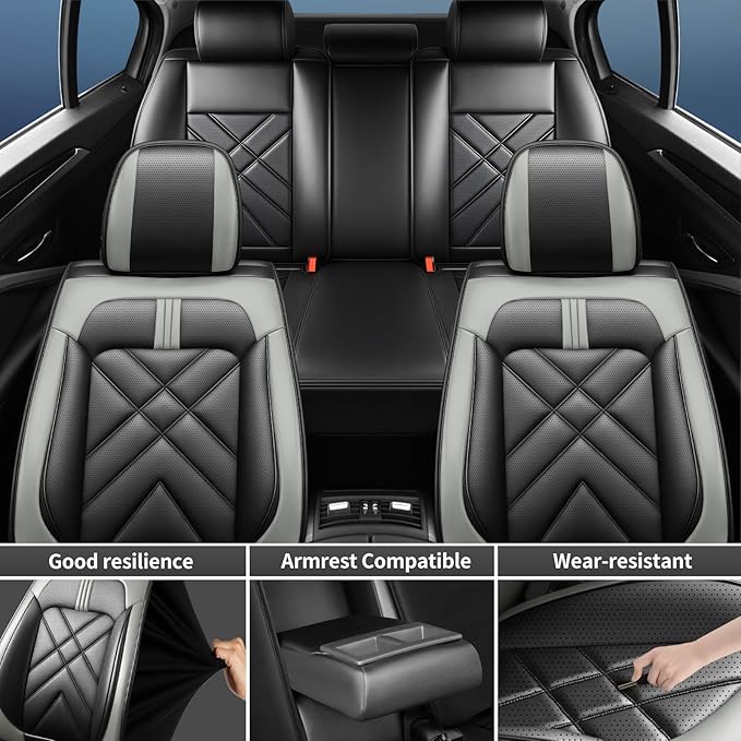 CX-3 Car Seat Covers Fit for Mazda CX-3 2016-2021, Full Coverage Premium Leather Waterproof Breathable Seat Covers, Automotive Seat Protectors, Airbag Compatible(2 Front Seats, Black Gray)