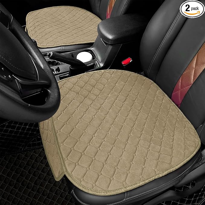 surpassme 2pc Comfortable Car Seat Covers Universal Front Seat Covers for Car Accessories with Storage Pockets, Padded Car Interior Covers for Automotive, SUV, Truck, and Van(Khaki)