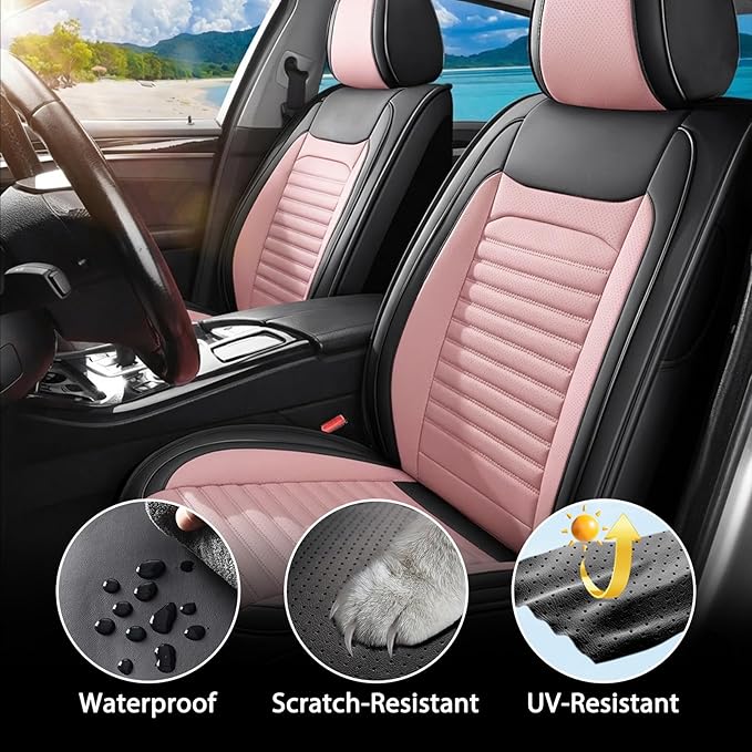 Car Seat Covers Full Set Fit for Toyota Camry 2001-2025,2026, Premium Faux Leather Car Seat Protector,Breathable Anti-Slip Full Wrapping Edge Seat Covers(Black&Pink,Full Set)