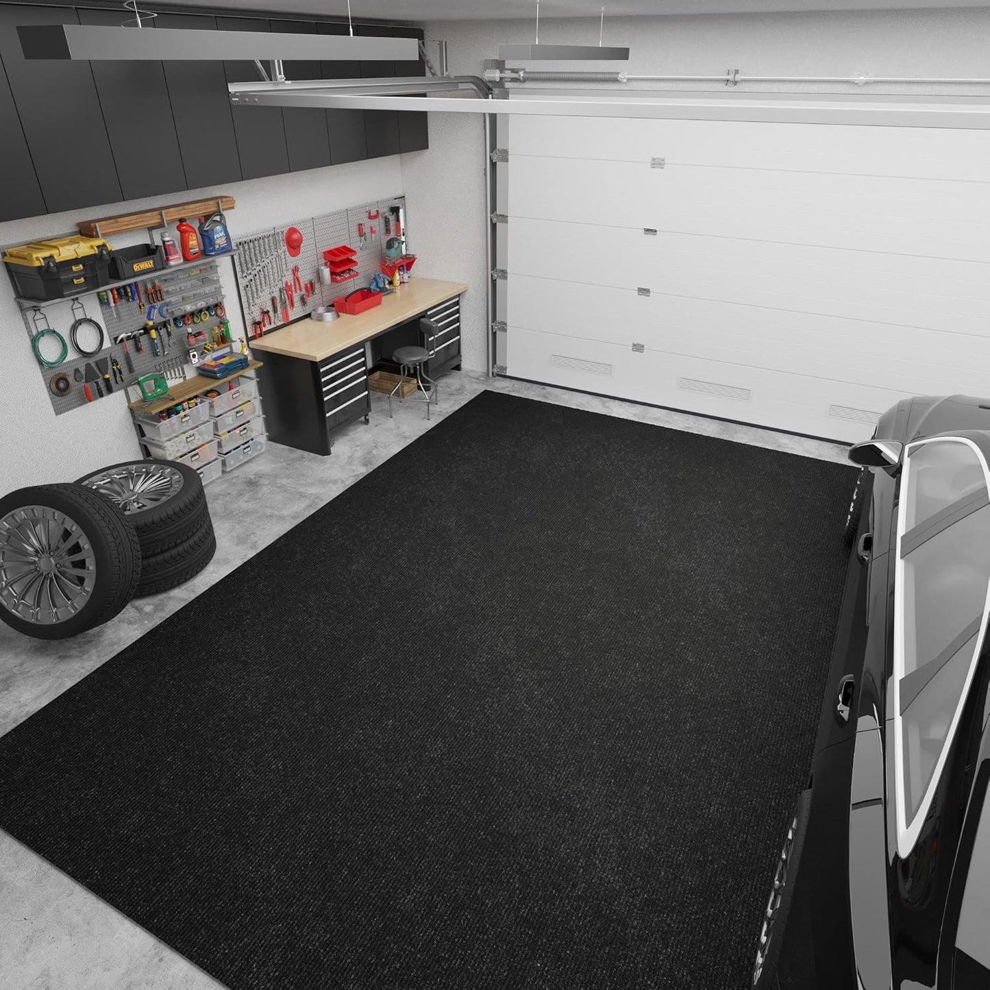 Ottomanson 6'6" x 7' Mud Mat Area Rug Scraper Carpet - Non-Slip, Dirt Trapping for Indoor & Outdoor Use - Ideal for Entryway, Garage, Kitchen, Patio & High-Traffic Areas, Black