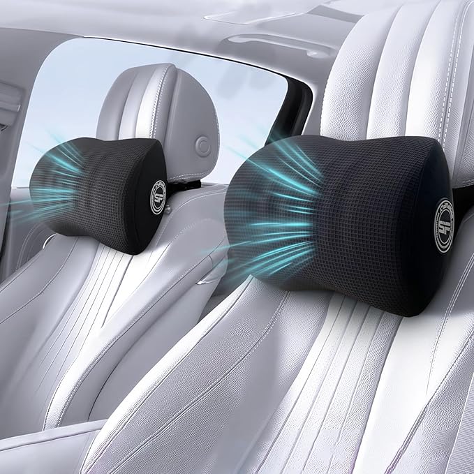 Super Useful Car Headrest Pillow, Car Pillow for Driving with Adjustable Strap, 100% Memory Foam Neck Pillow, Ergonomic Design - Car Neck Pillow(Black, 2 Pack)