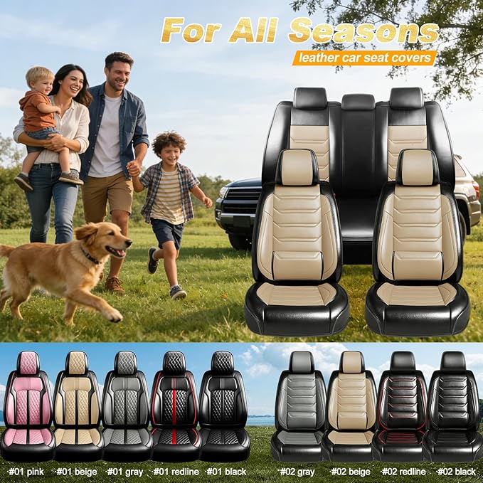 Fit RAV4 Car Seat Covers for Select Toyota RAV 4 2013-2026 /RAV4 Hybrid - Premium Full Coverage Leather, Waterproof & All Weather Seat Cushion Protector, Full Set, Black+Beige
