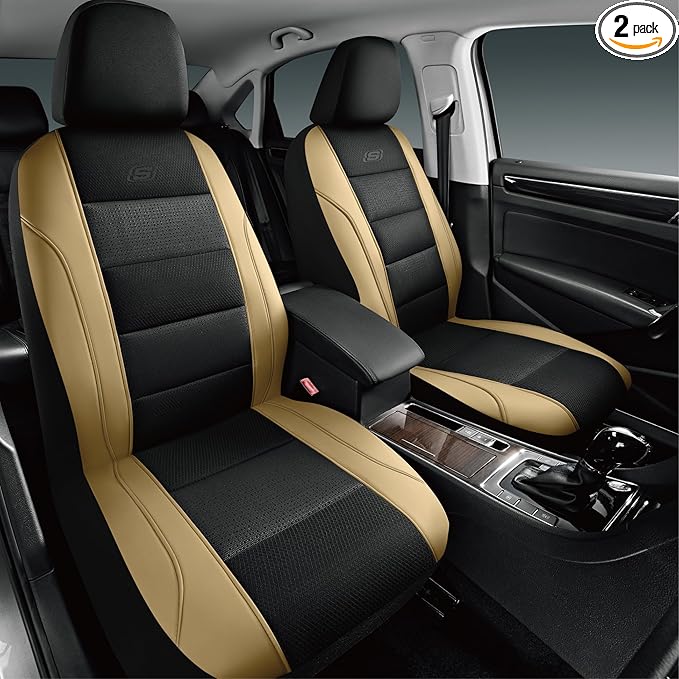 Skechers Men’s Seat Covers, Air-Cooled Memory Foam Car Seat Covers Front Seats, Airbag Compatible,Universal Fit for Most Cars, SUVs, Vans and Trucks,Beige