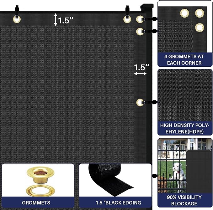 Windscreen4less Privacy Fence Screen Heavy Duty Windscreen Fencing Mesh Fabric Shade Net Cover with Brass Grommtes for Outdoor Wall Garden Yard Pool Deck, 8'x238' Black