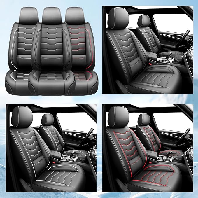 Fit Accord Car Seat Covers Premium Leather for Honda Accord 2012-2025 2026. Waterproof， Breathable, Scratch-Resistant & All-Weather Seat Cushion Protector（Front Seat,Red Line Black