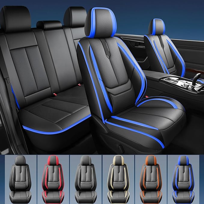 Fit Venue Car Seat Covers for Hyundai Venue 2020-2025 2026-Upgraded Premium Waterproof & Breathable Leather,Airbag Compatible,All-Weather Seat Cushion Protector,Full Set,Black-Blue