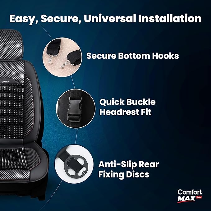 Beaded Car Seat Cover – Wooden Bead Massage Support with Breathable Cooling Mesh – Universal Fit for Sedan, SUV & Truck (1 Pack, Royal Black)
