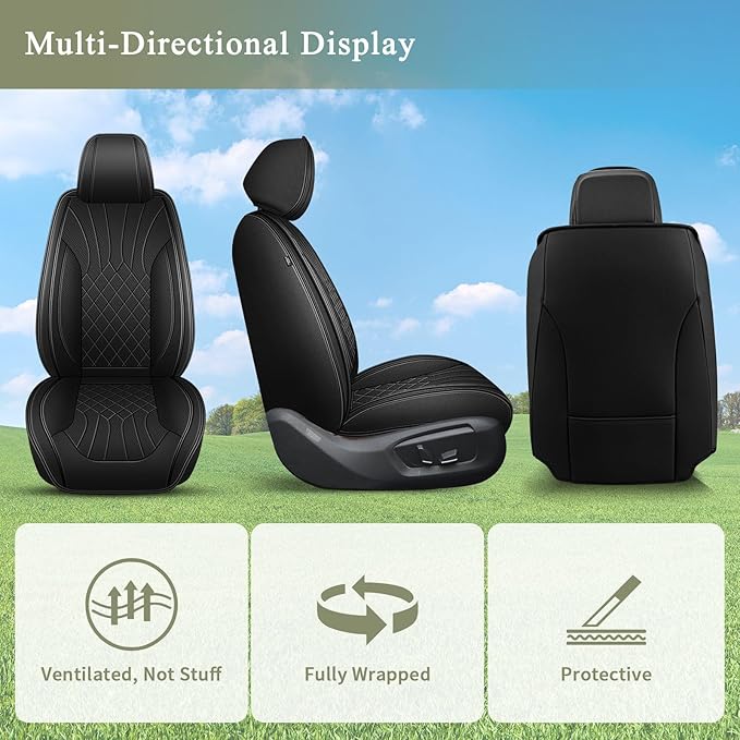 Car Seat Covers Front Pair for Honda Civic 2003-2015 & 2020-2025 2026: Breathable Perforated Leather Seat Cover (Black)