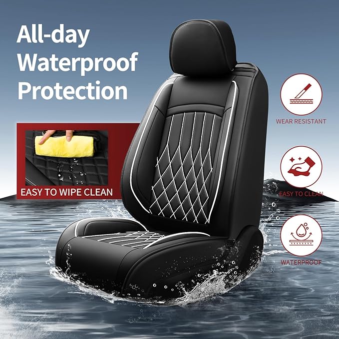 Fit Ioniq Car Seat Covers for Hyundai Ioniq 2017-2026 - Premium Leather, Waterproof, All-Weather, Airbag Compatible, Breathable, Easy Install,Only 2 Front seat Covers,Whiteline