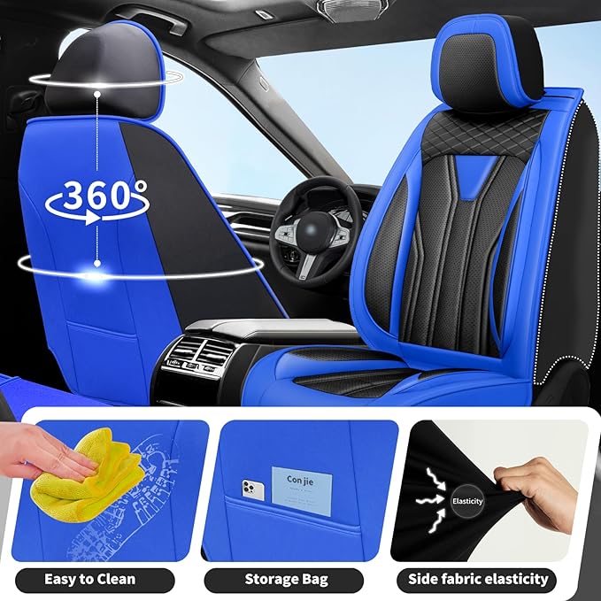Fit Altima Car Seat Covers Compatible with Nissan Altima 2011-2025 2026 - Full Set Premium Leather， Waterproof Breathable， All-Weather Seat Cushion Protecto&Airbag Compatible （Blue & Black