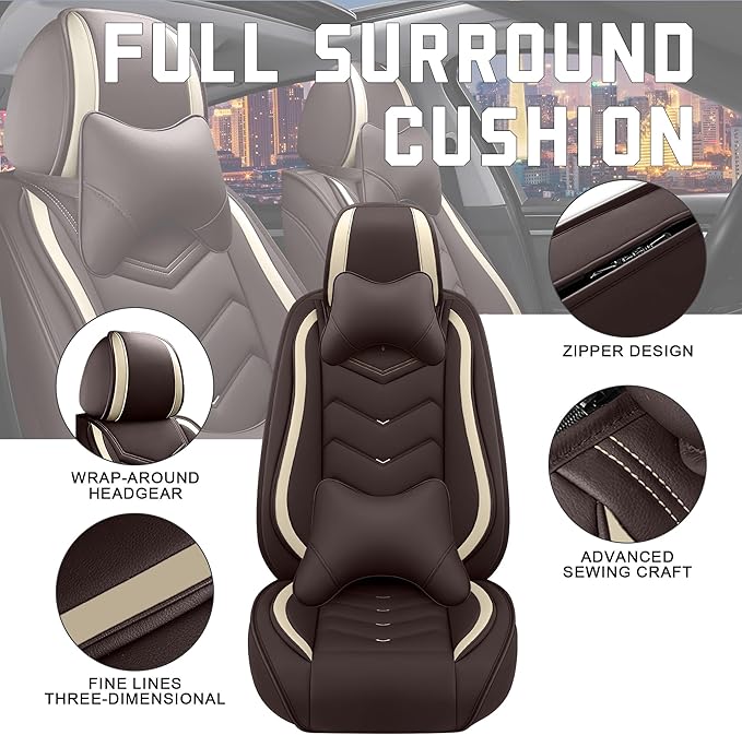CTDS Car Seat Covers for Nissan Sentra 2000-2026, Stylish Sport Seat Cover, Premium Nappa Leather Car Seat Cover. Automobile Seat Covers Sets.(Luxury 5 Seats/Coffee Color)
