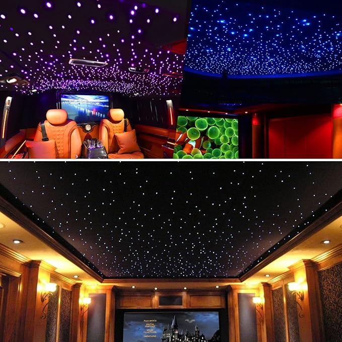 CHINLY 16W 550pcs 13.1ft 0.03in Bluetooth APP/Remote RGBW LED Fiber Optic Star Ceiling Lights Kit +Adapter+Cigarette Lighter for Car/Home Theater