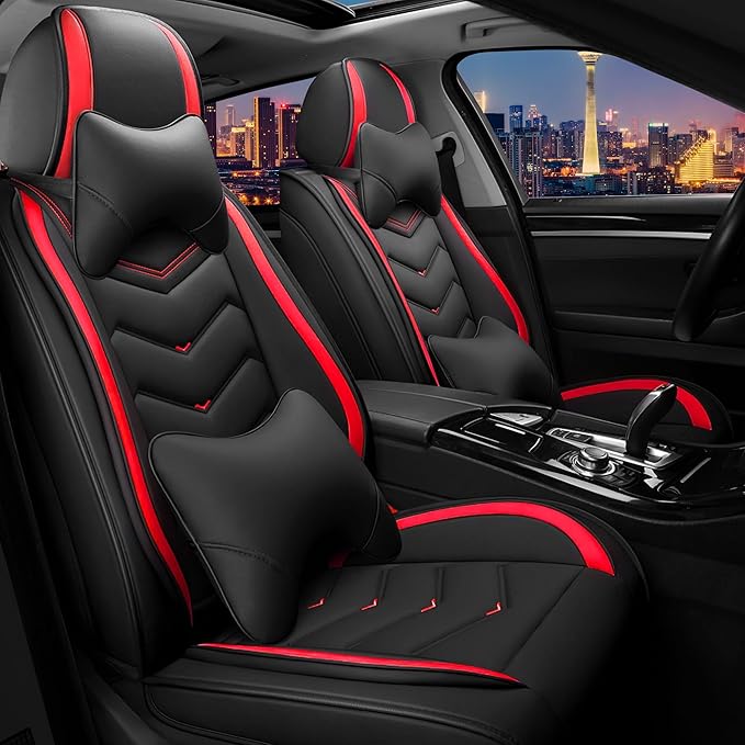 CTDS Car Seat Covers for Toyota Corolla 2000-2026, Stylish Sport Seat Cover, Premium Nappa Leather Car Seat Cover. Automobile Seat Covers Sets.(Luxury 2 Seats/Black Red)