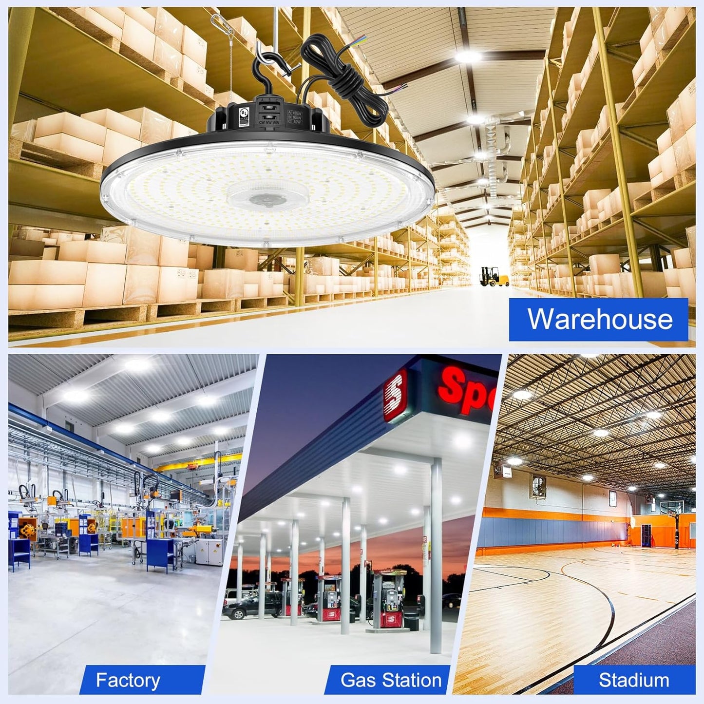 BBESTLED 3Pack UFO LED Low Bay Light 4000K 80W 100W 150W 21,000Lumen 3000K Highbay UFO Lights for Workshop Garage Warehouse Lighting Fixture DLC UL Listed AC100-277V Input
