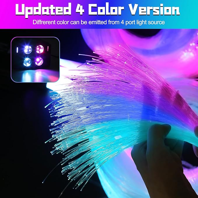 Car Starlight Headliner Kit, 4 Colors 32W Twinkle & Meteor Star Ceiling Lights, 2 in 1 Fiber Optic Light 4 Port Engine 800pcs*0.03in*13.1ft+240 RGBW Shooting Stars Lights for Car Home Roof Décor