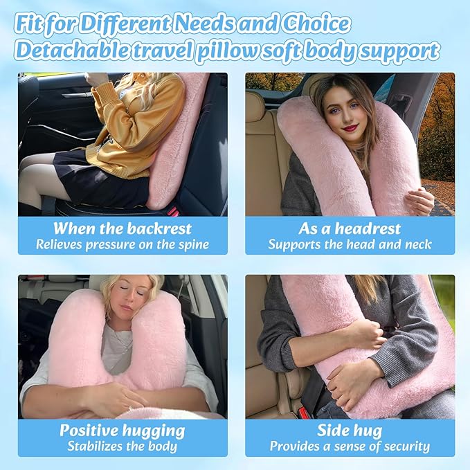 Travel Pillow, Car Pillow for Kids & Adults - Ergonomic Travel Pillows Sleeping Aid for Neck & Body Support, Car Travel Essentials Pillow on Road Trips-Gray (Green)