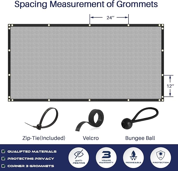 Windscreen4less Privacy Fence Screen Heavy Duty Windscreen Fencing Mesh Fabric Shade Net Cover with Brass Grommtes for Outdoor Wall Garden Yard Pool Deck, 8'x38' Light Gray
