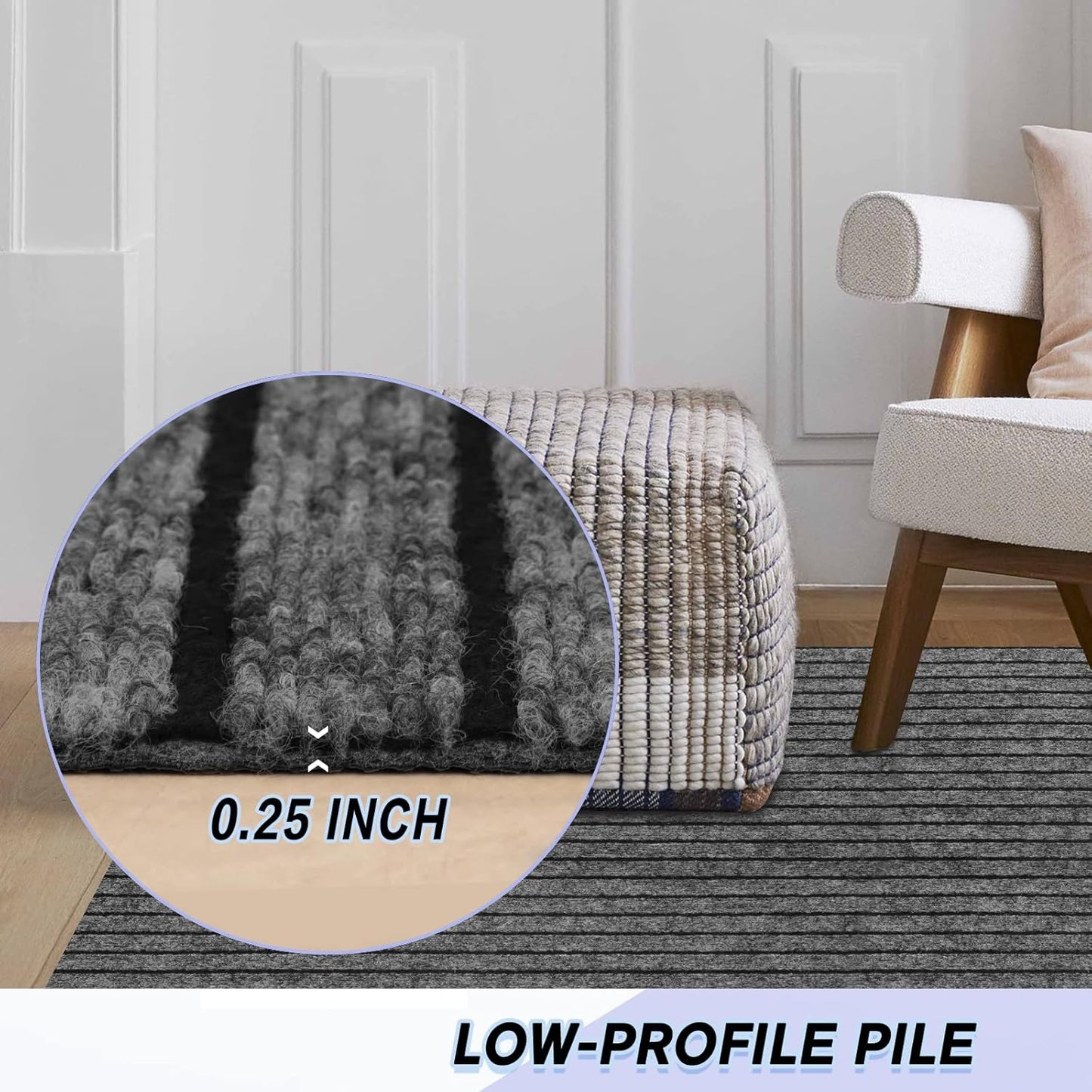 Custom Size Backed Non-Slip Area Rugs Runner, Easy Clean, Waterproof Runner Rugs for Hallway Entryway, Kitchen, Laundry, 4FT x 55FT, Gray Stripe