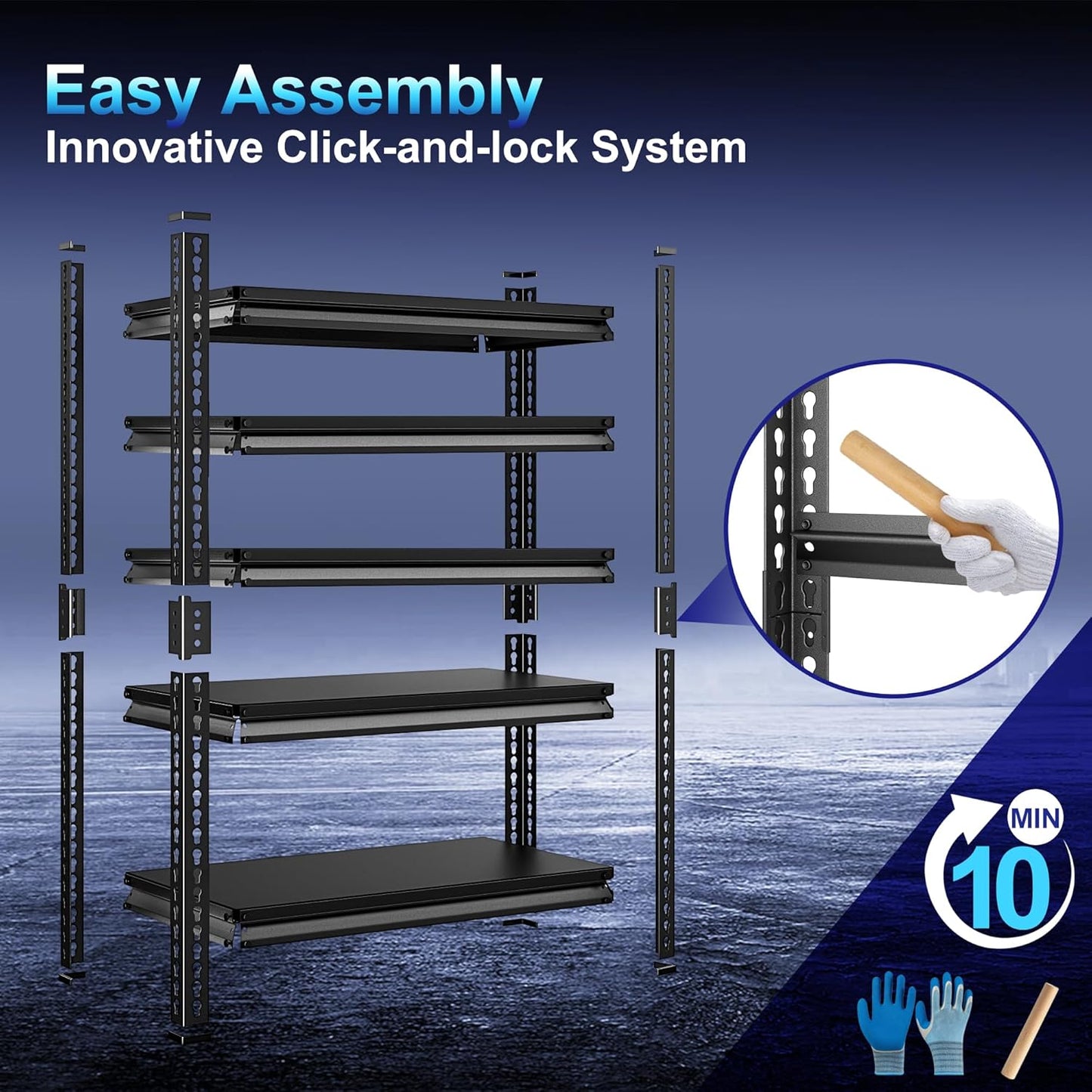 Adjustable Garage Storage Shelves, 48''W Garage Shelving Heavy Duty Loads 2500LBS, Metal Industrial Utility Shelf for Warehouse, Kitchen, Laundry Room,48" W x 18" D x 78" H,Black