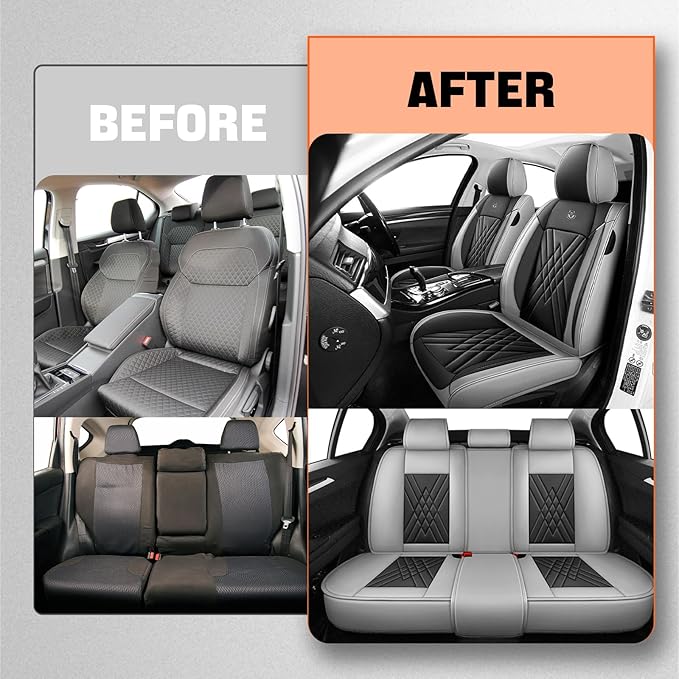 Car Seat Covers Compatible with Toyota Camry 2012-2026 Durable Waterproof Automotive Seat Covers Stretchable Fabric Material, Airbag Compatibility, Premium Nappa Leather(Black Gray, Full Set)