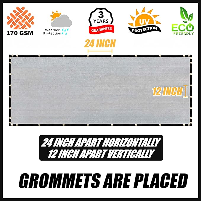 Royal Shade Custom Size 5' x 59' Grey Fence Privacy Screen Windscreen Cover Netting Mesh Fabric Cloth - Cable Zip Ties Included (We Make Custom Size)