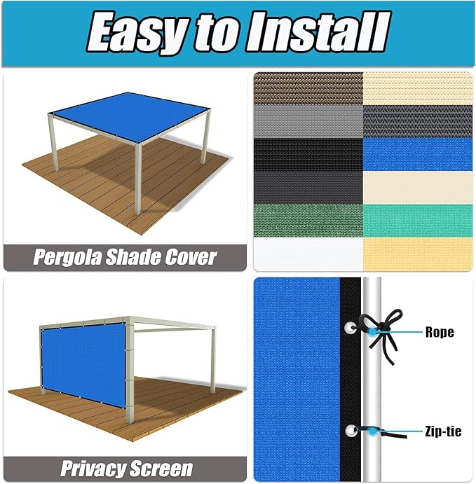 Amagenix 90% Pergola Shade Cover 9' X 24' Sun Shade Cloth with Grommets for Outdoor Garden Patio Porch, Commercial Grade 200 GSM - Cable Zip Ties Included (We Customized) GN108, Blue