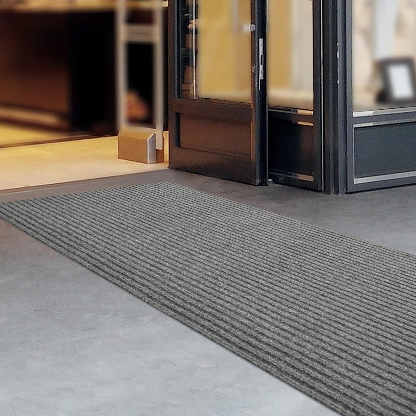 iCustomRug Spartan Weather Warrior Indoor/Outdoor Utility Ribbed Carpet Runner with Non-Slip Thermoplastic Rubber Backing, 3ft X 22ft in Grey