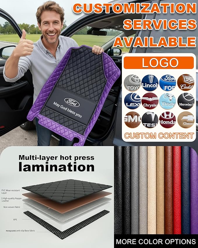 All-Weather car Floor MATS-Suitable for 99% of car Models,Leather car mat, offering Personalized Embroidery and Multiple Color Options,Provide Protection for car Rug (Darkbrown1)