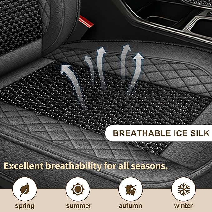 TTX LIGHTING for Toyota RAV4 2013-2026 Car Seat Covers, Breathable Ice Silk & Leather Seat Protector, Cool & Anti-Sweat for Long Driving, Airbag Compatible, 5 Seats Full Set (Black&Gray)