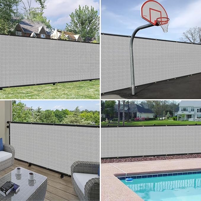 Windscreen4less Privacy Fence Screen Heavy Duty Windscreen Fencing Mesh Fabric Shade Net Cover with Brass Grommtes for Outdoor Wall Garden Yard Pool Deck, 8'x125' Light Gray