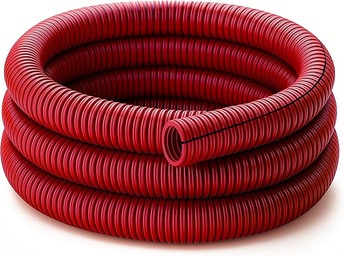 Electriduct Split Wire Loom Tubing Polyethylene Corrugated Flexible Conduit - 1/2" Nominal Size - 10 Feet - Red