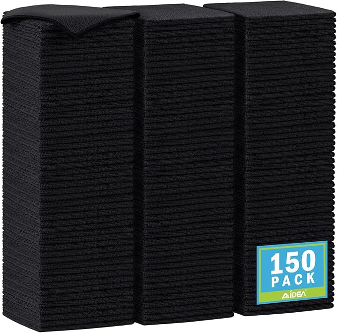 AIDEA Microfiber Cleaning Cloth-150PK, Soft Microfiber Towels for Cars, Absorbent Cleaning Rags, Lint-Free Streak-Free Wash Cloths for House, Kitchen, Window(12in.x12in), Black