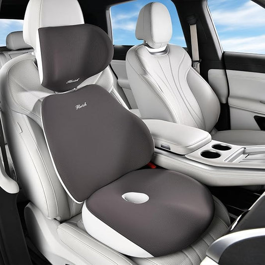 FLORICH Car Seat Cushion & Lumbar Support Pillow & Car Neck Pillow, Ergonomic Memory Foam Driving Seat Cushions for Back & Sciatica Pain Relief, Non-Slip Cushion for Car, Office Chair,Wheelchair-Gray