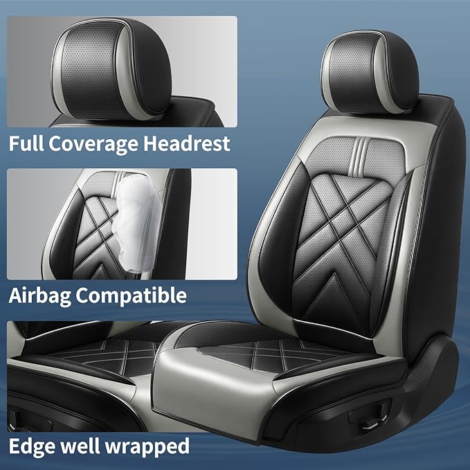 CX-50 Car Seat Covers Fit for Mazda CX-50 2023-2026, Full Coverage Premium Leather Waterproof Breathable Seat Covers, Automotive Seat Protectors, Airbag Compatible(2 Front Seats, Black Gray)