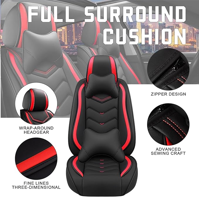 CTDS Car Seat Covers for Toyota RAV4 2000-2026, Stylish Sport Seat Cover, Premium Nappa Leather Car Seat Cover. Automobile Seat Covers Sets.(Luxury 5 Seats/Black Red)
