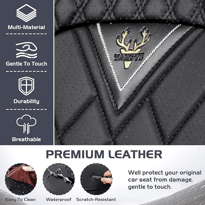 Truck Seat Covers for Ford F150 2009-2026, Waterproof Premium Leather Full Coverage Car Seat Cover, Muscle Sport Style Auto Interior Seat Cover Sets (Full Set/Black)