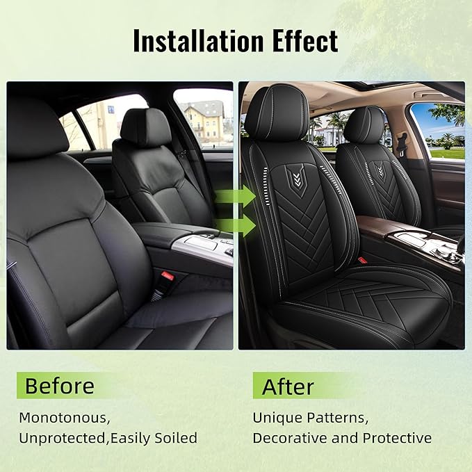 AOMSAZTO Front Seat Covers Fit for Nissan Rogue 2010-2025 2026 Waterproof Faux Leather Car Seat Cover Compatible with Airbag(2PCS Front, Black)
