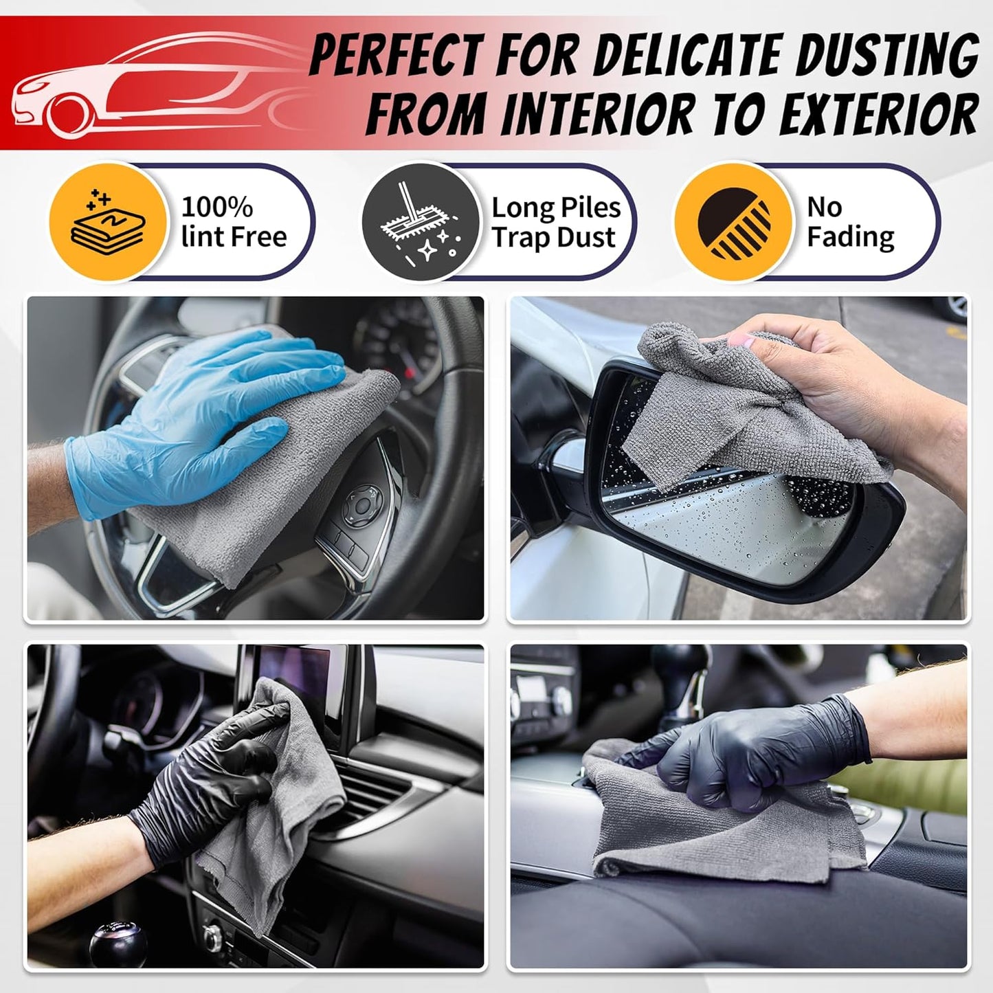 FIXSMITH Shop Towels, Pack of 50, Grey Microfiber Cleaning Cloth Bulk, Microfiber Towels for Cars, All-Purpose Absorbent Cleaning Rags, Dust Cloth for Automotive, Mechanic, Garage, 11.5 x 11.5 inch
