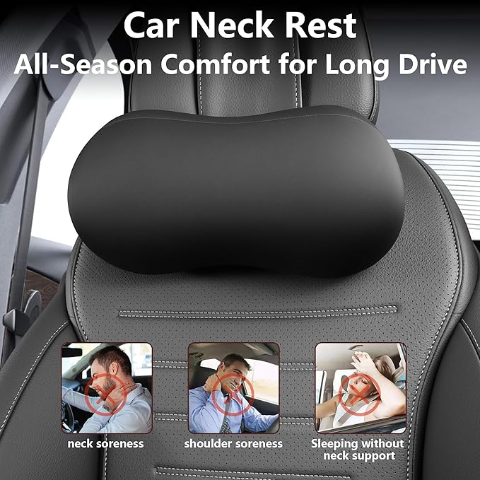 Car Neck Pillow, Memory Foam Car Neck Support with Adjustable Strap, Comfortable Ergonomic Design, Universal Fit Head Rest Travel Pillow Car Headrest for Driving (Black)